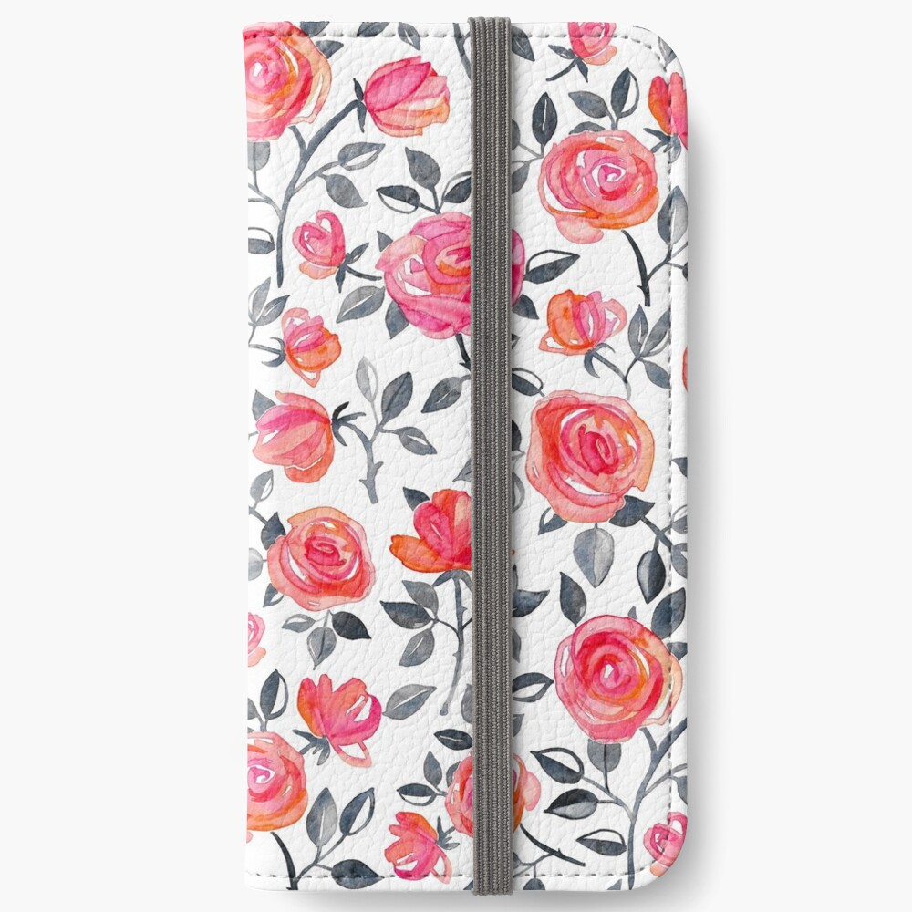 Roses on White - a watercolor floral pattern iPhone Wallet