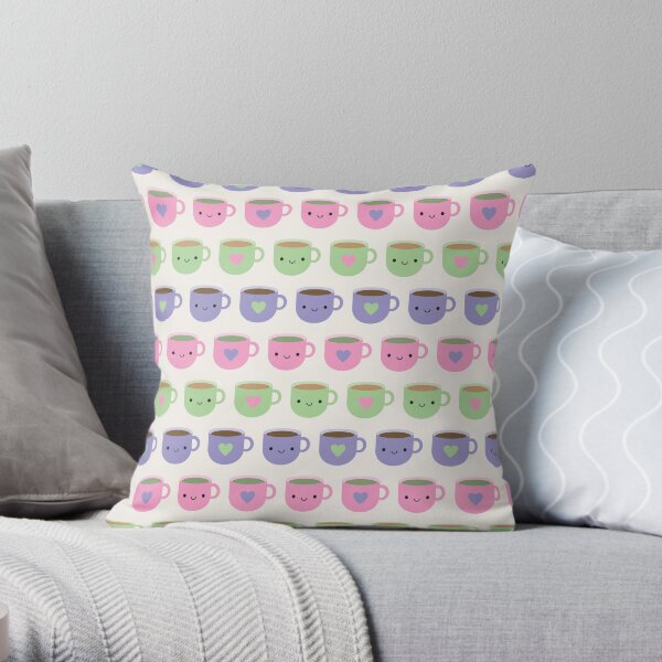 Time For Tea - Kawaii Cup of Tea Throw Pillow