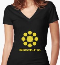 Glitch.Fm Logo - Yellow Women's Fitted V-Neck T-Shirt