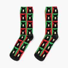 BLACK BEAR ON RED & GREEN Socks