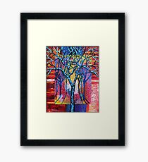 'Blue Trees in an Abstract Forest' Framed Print