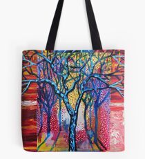 'Blue Trees in an Abstract Forest' Tote Bag