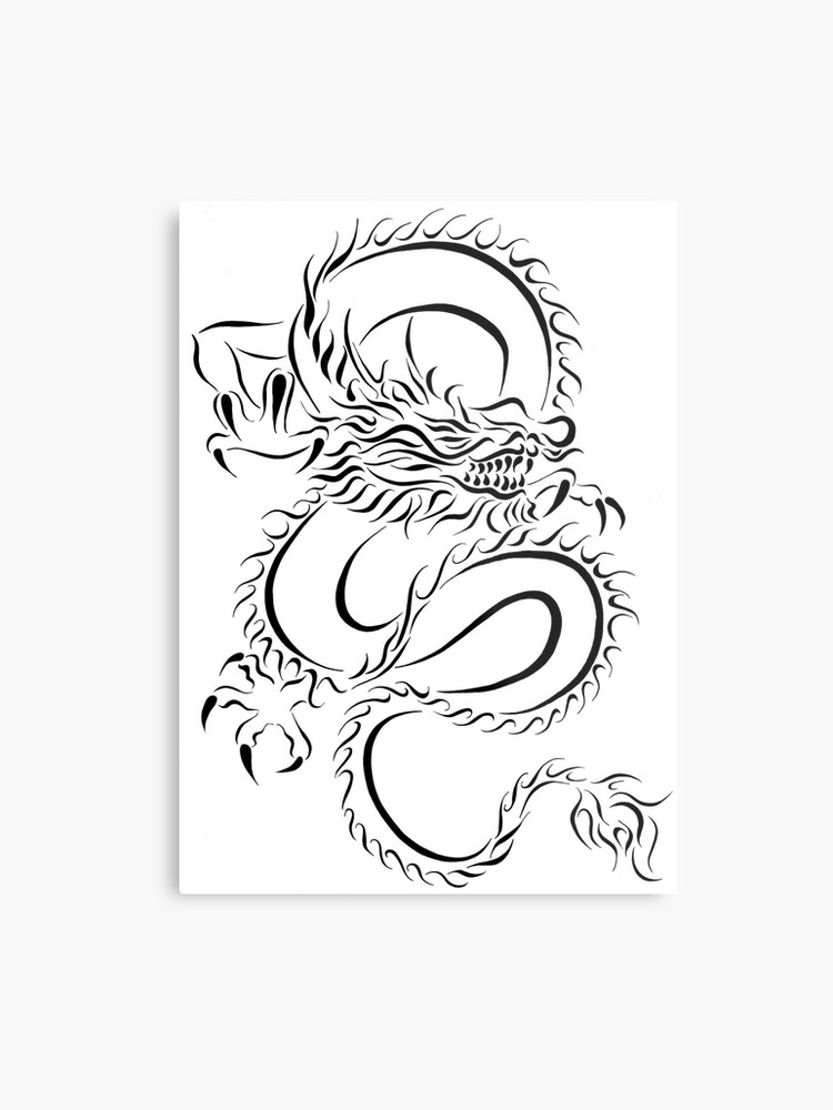 Black White Chinese Dragon Metal Print