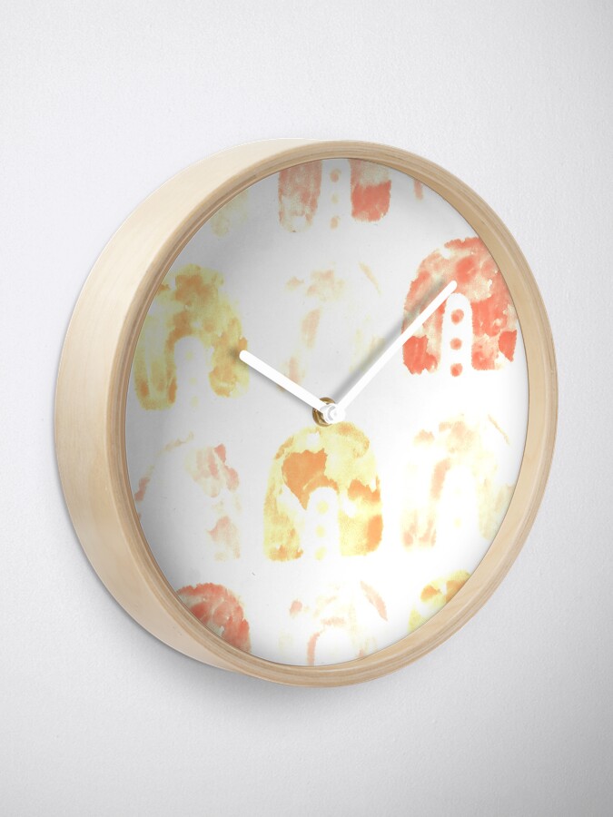 Alternate view of Peach Arches Poster | Rainbow Pattern Art Print | Minimalist Rainbow Wall Decor | Repeating Rainbow Print | Bright Rainbow Blotches Pattern | Title: Unique Promises Are Good Clock