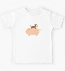 Baby Monkey Riding on a Pig Kids Tee