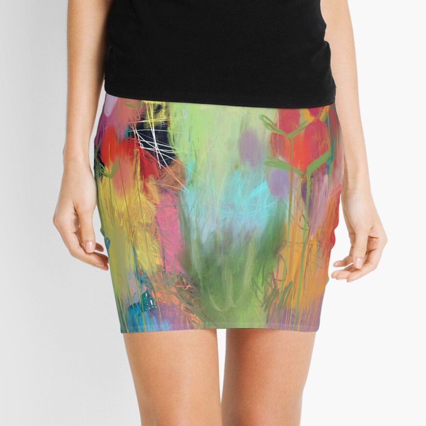 Red Flower Candy Meadow Mini Skirt