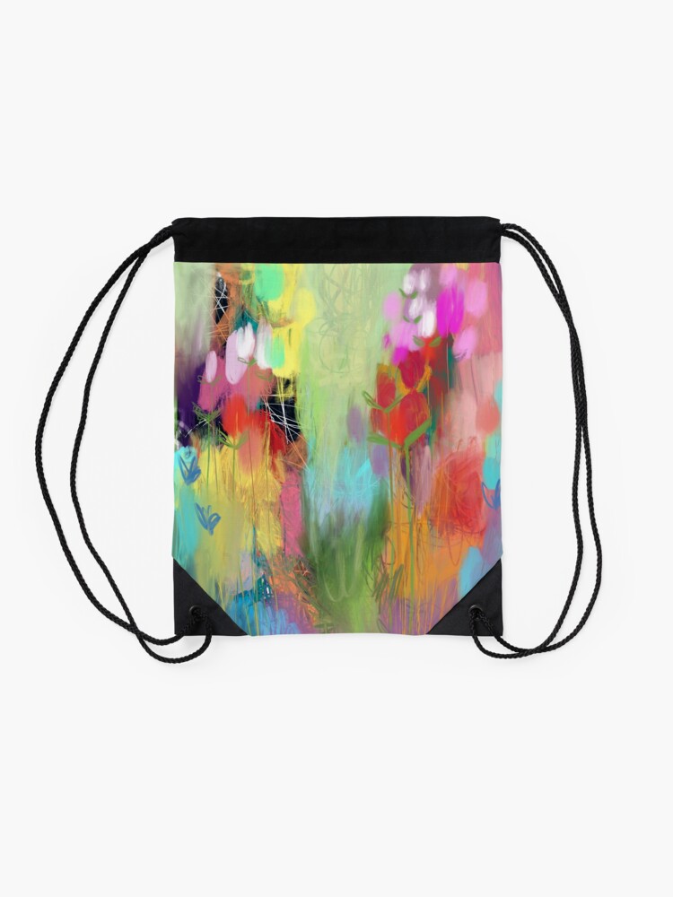Alternate view of Red Flower Candy Meadow Drawstring Bag