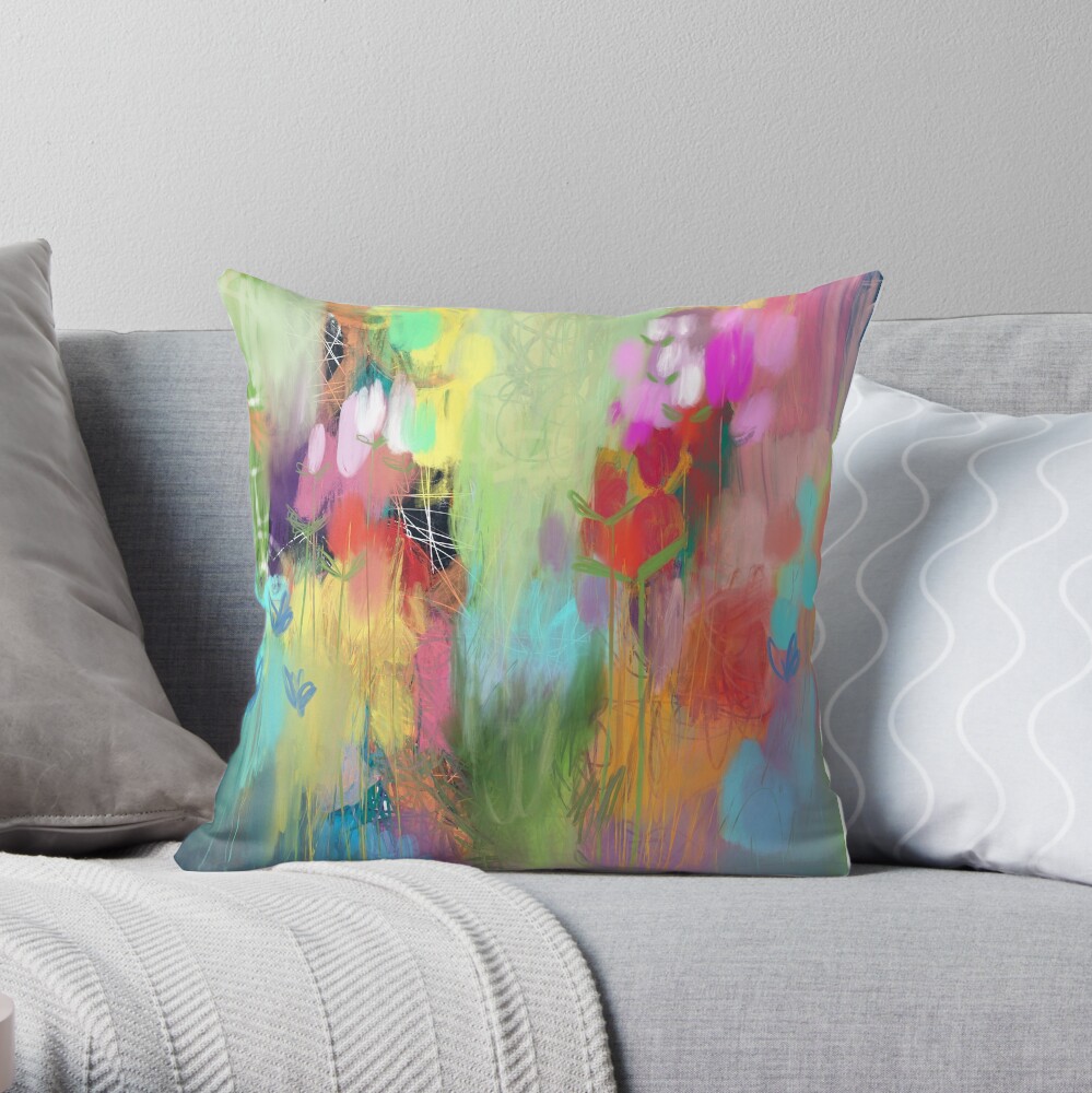 Red Flower Candy Meadow Throw Pillow