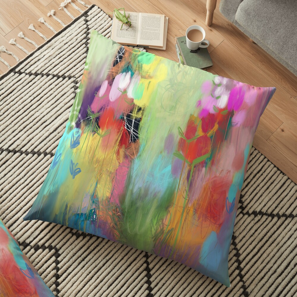 Red Flower Candy Meadow Floor Pillow