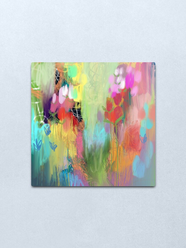 Alternate view of Red Flower Candy Meadow Metal Print