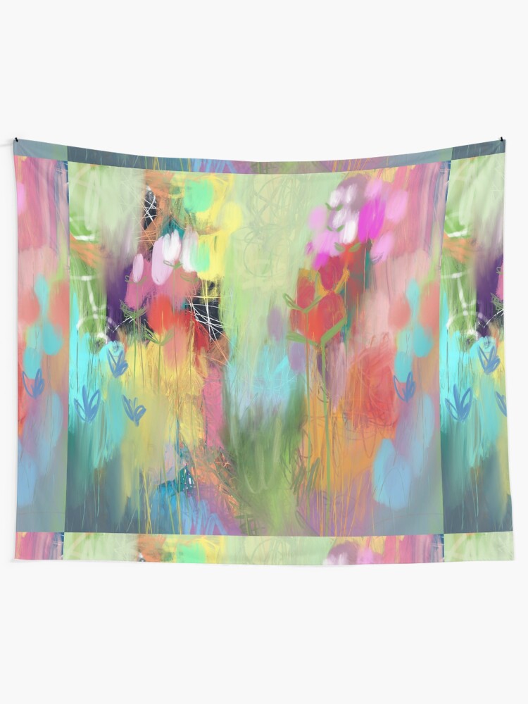 Alternate view of Red Flower Candy Meadow Wall Tapestry
