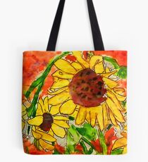 Crazy daisey on orange red backround Tote Bag