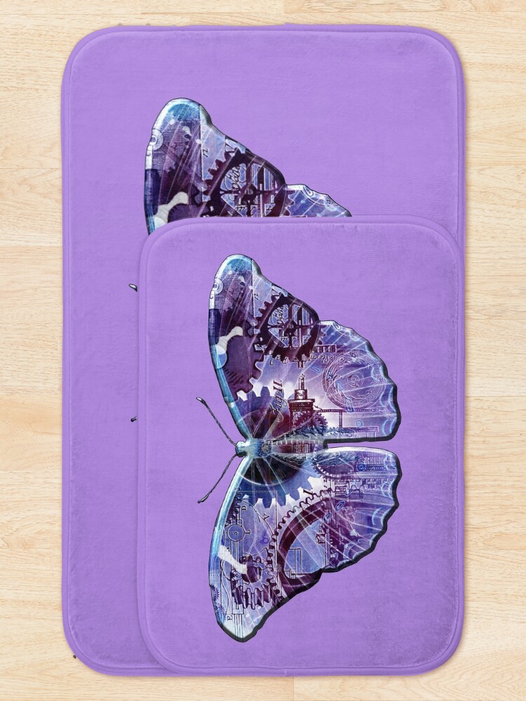 Alternate view of Steampunk Butterfly - Blue and Purple Bath Mat