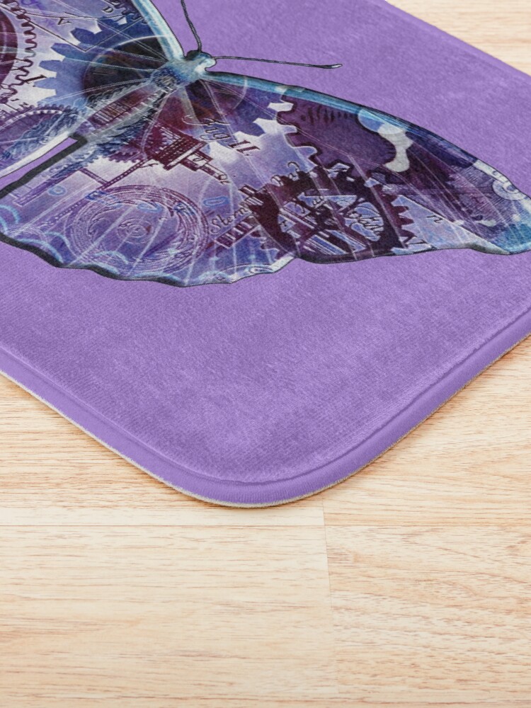 Alternate view of Steampunk Butterfly - Blue and Purple Bath Mat