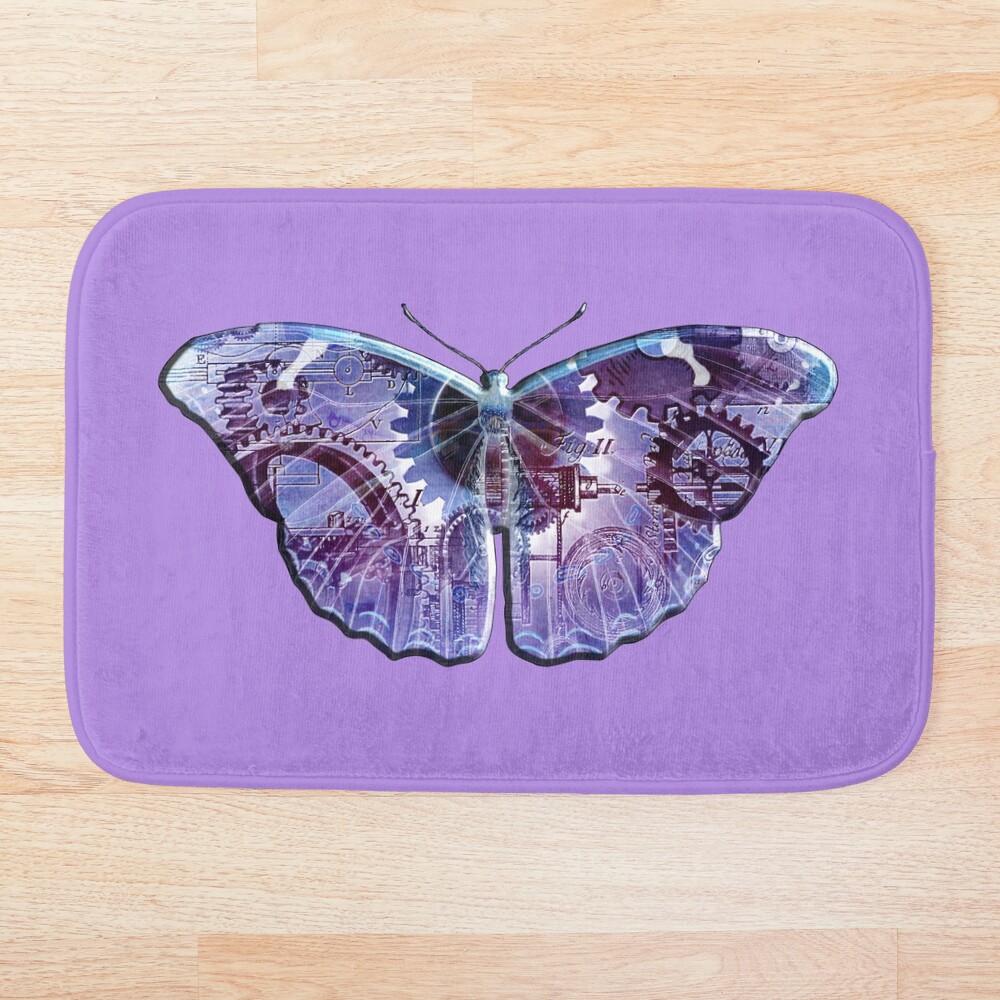 Steampunk Butterfly - Blue and Purple Bath Mat