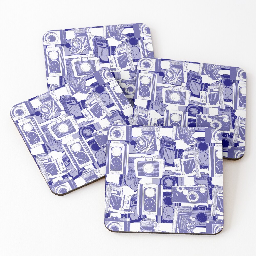 Vintage Camera Pattern in Blue Coasters (Set of 4)