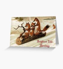 Victorian Sledding Foxes Solstice Greeting Greeting Card
