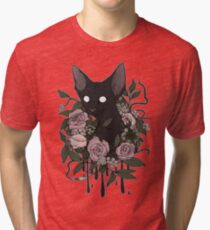 Camiseta de tejido mixto Felino floral oscuro