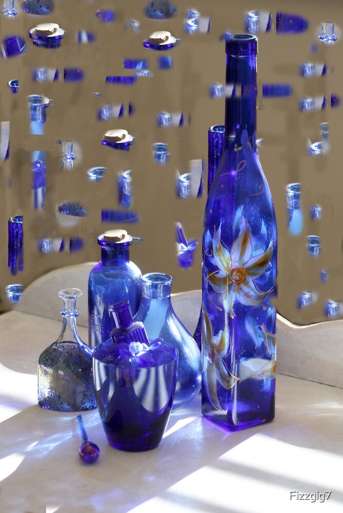 "Blue bottles and bits of blue bottles " by Fizzgig7 Redbubble