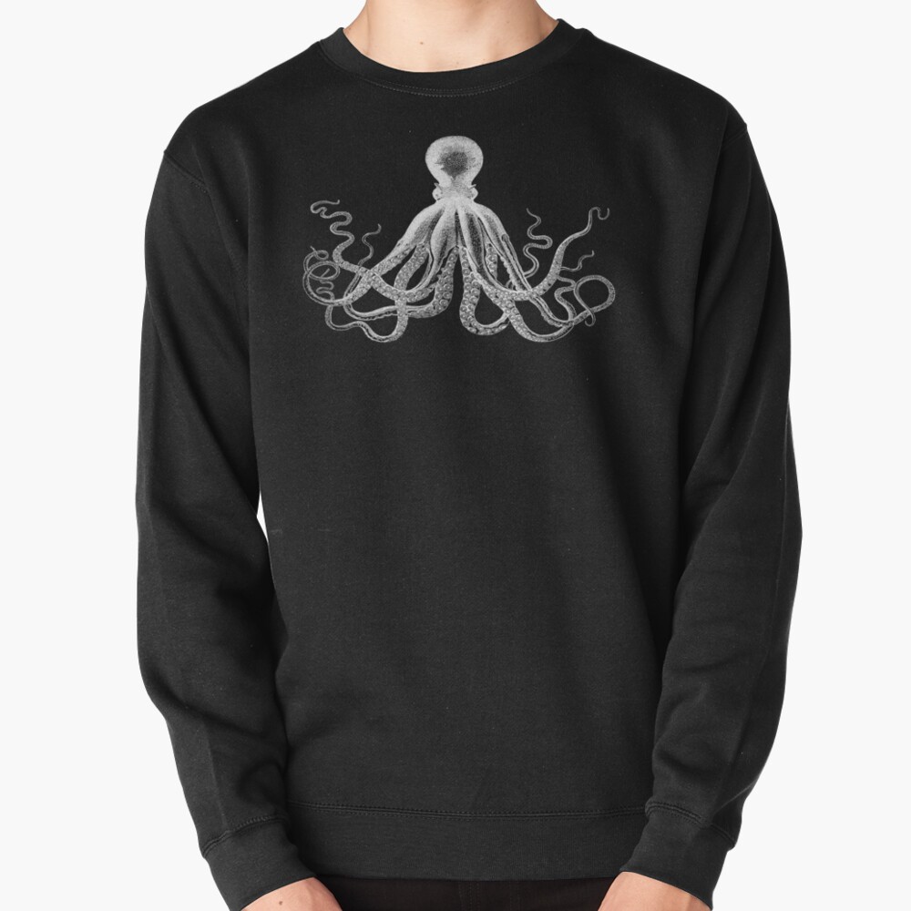 Octopus | Vintage Octopus | Tentacles | Sea Creatures | Nautical | Ocean | Sea | Beach | Black and White | Pullover Sweatshirt