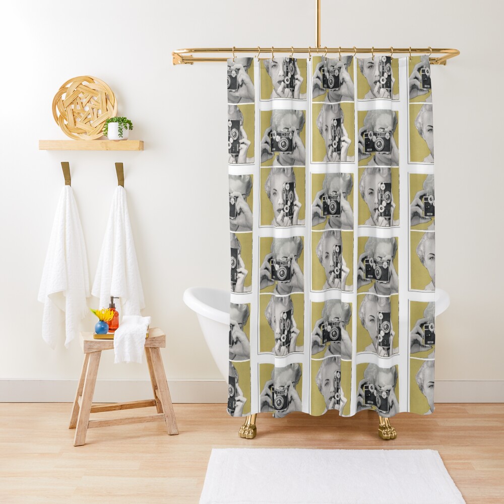 Woman with Argus Camera - Vintage Graphic Shower Curtain