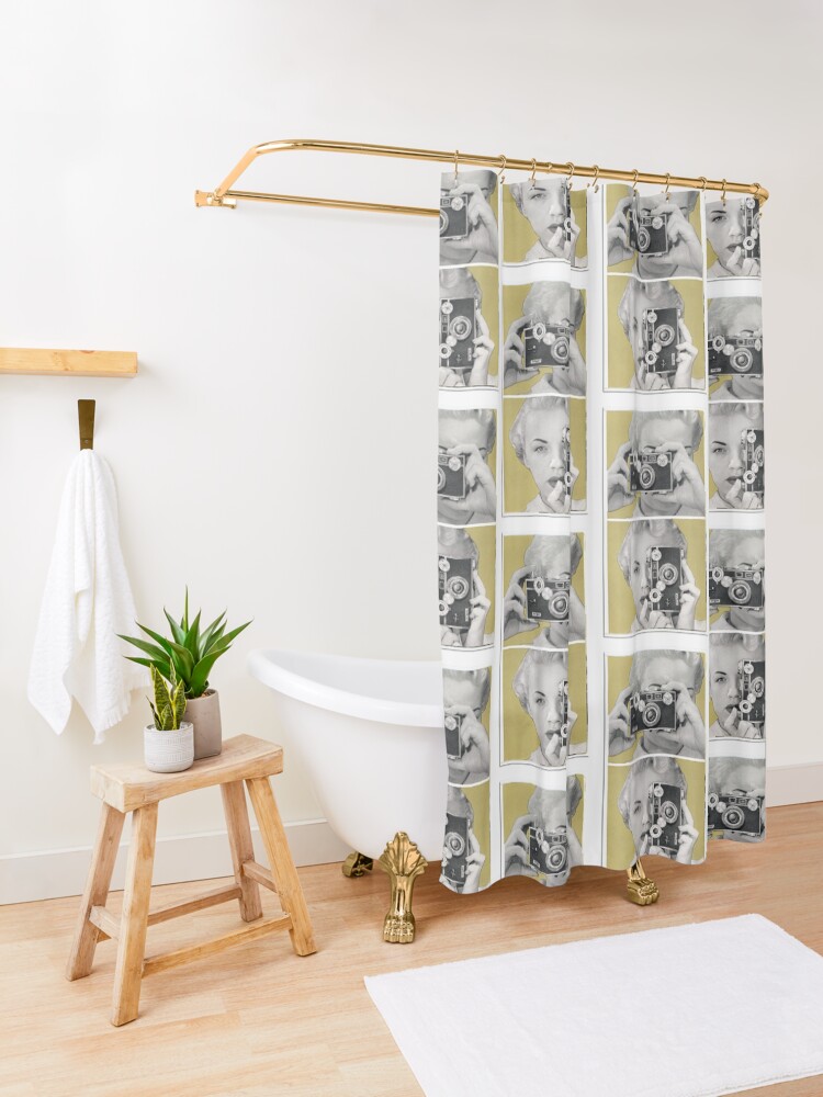 Alternate view of Woman with Argus Camera - Vintage Graphic Shower Curtain