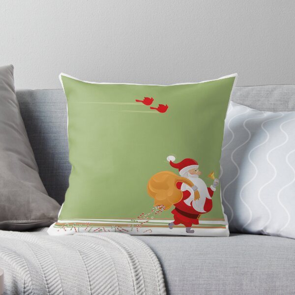 Santa and small red birds Throw Pillow