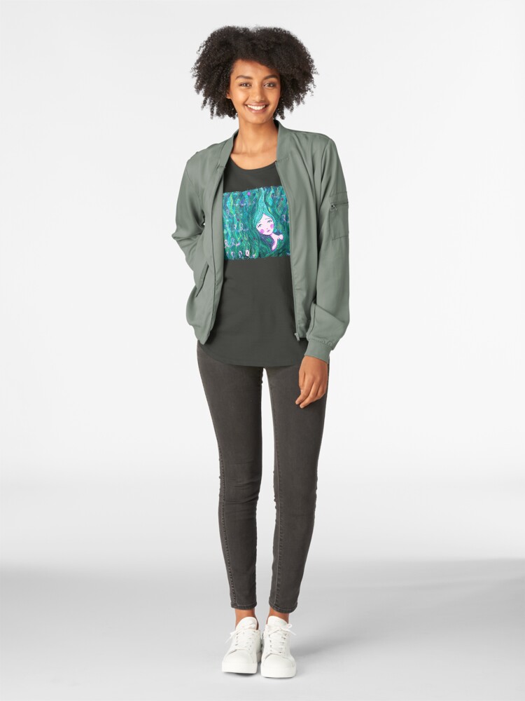 Alternate view of Shy Little Mermaid in the Seaweed Premium Scoop T-Shirt