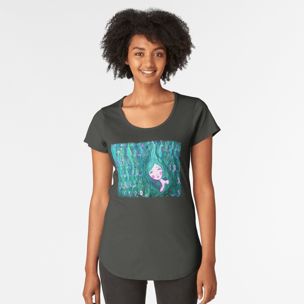 Shy Little Mermaid in the Seaweed Premium Scoop T-Shirt