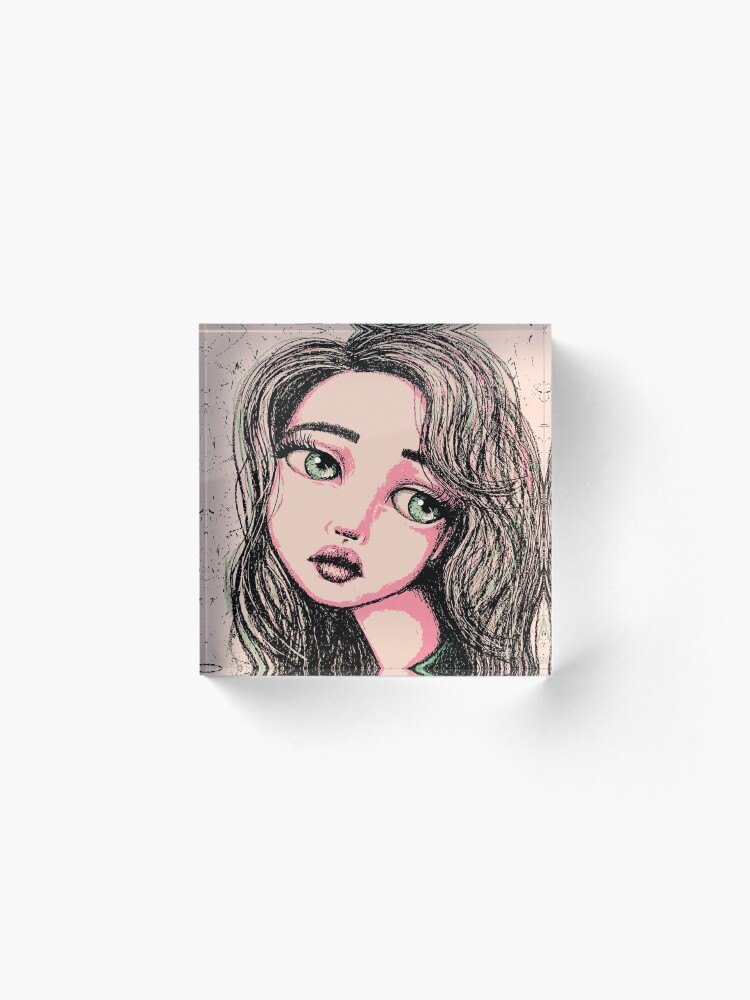 Alternate view of Green-Eyed Girl Acrylic Block