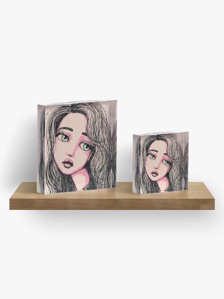 Alternate view of Green-Eyed Girl Acrylic Block