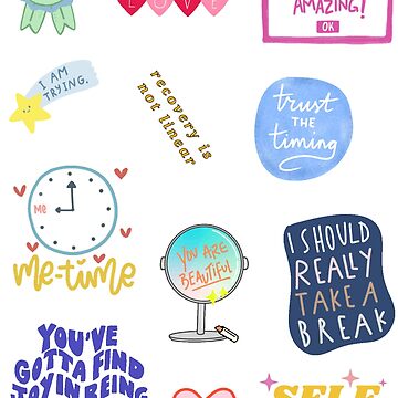 selfcare reminder sticker sheet, waterproof, laptop, scrapbooking, cups,  decals