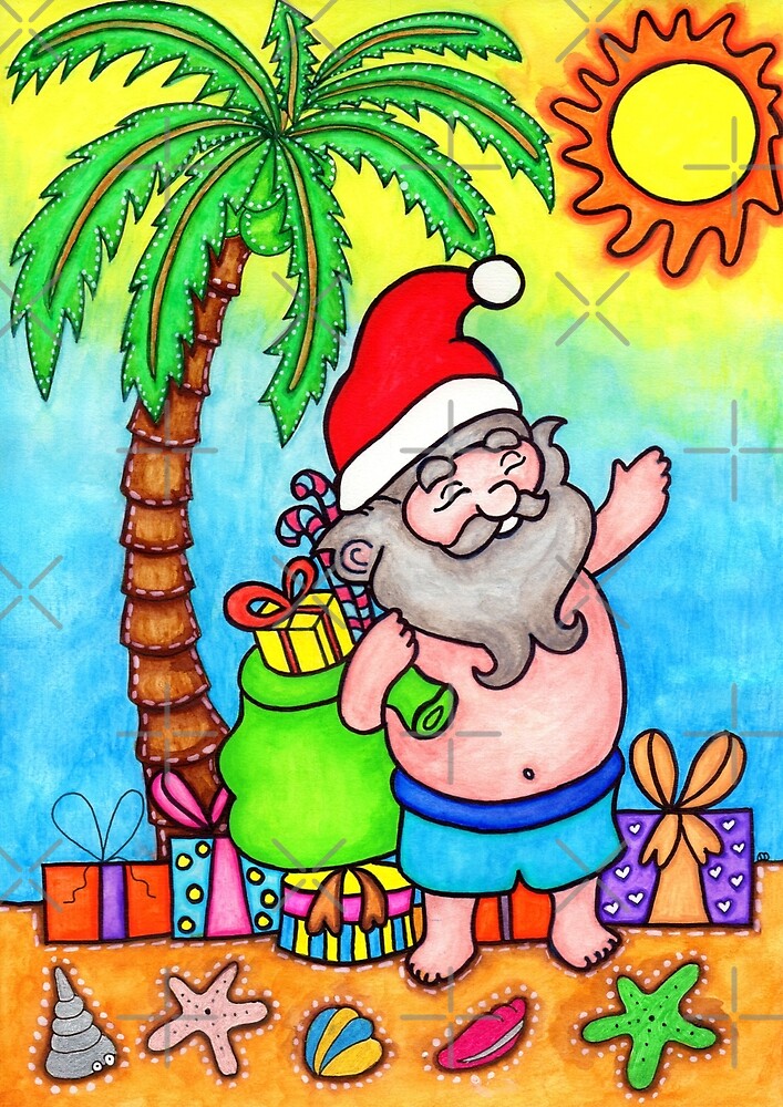 Santa On the Beach by coloringiship
