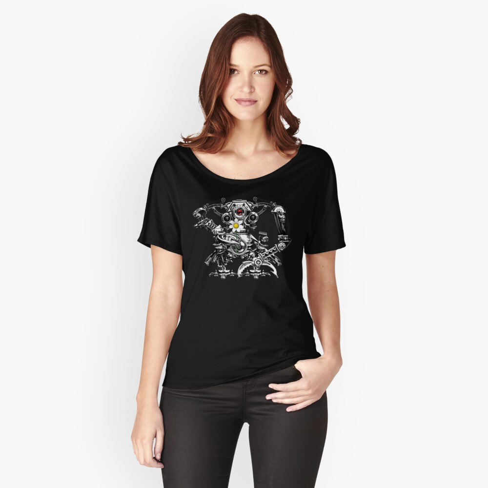 Cyberpunk Vintage Robot with Flower Steampunk T-Shirts Relaxed Fit T-Shirt