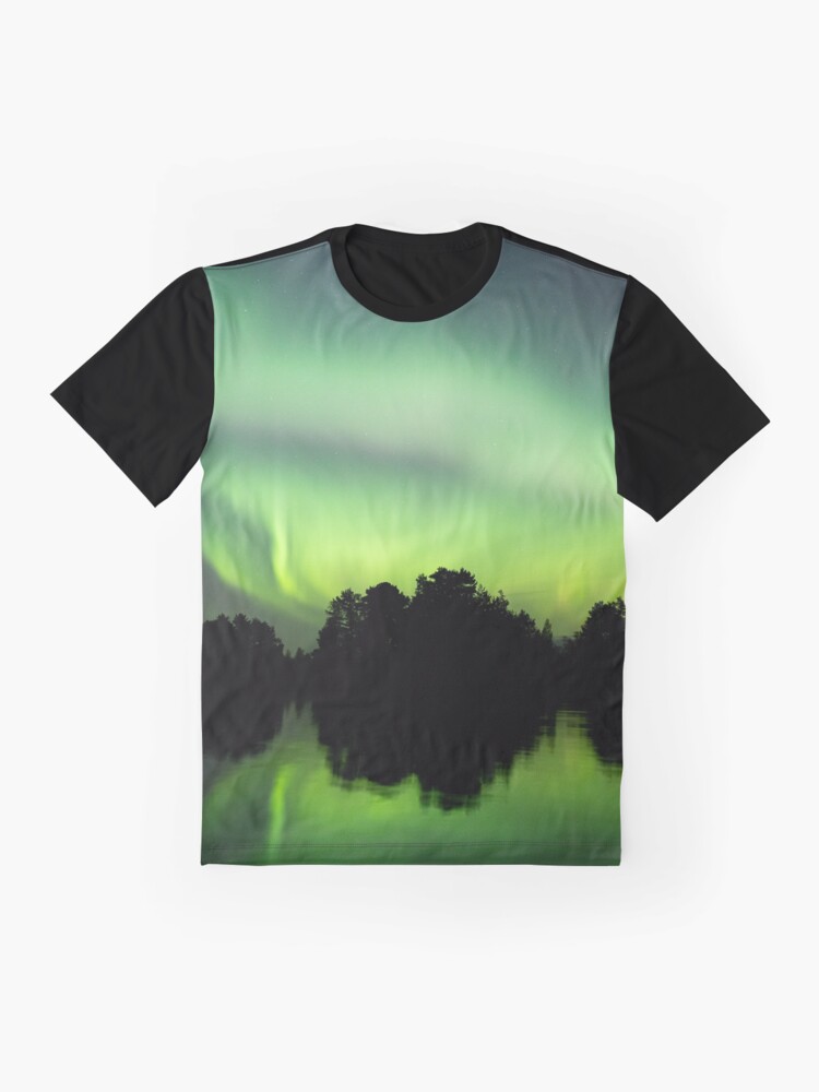 Alternate view of Northern lights glowing over lake in Finland Graphic T-Shirt