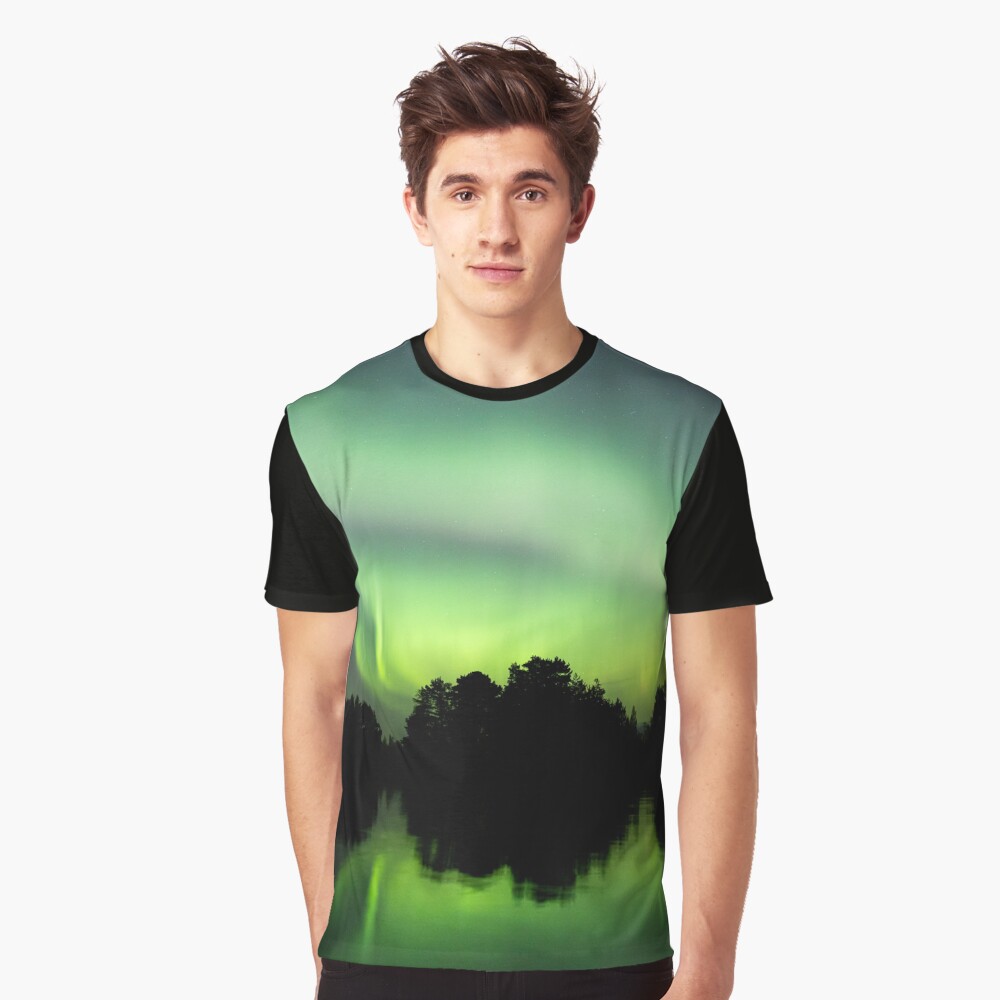 Northern lights glowing over lake in Finland Graphic T-Shirt