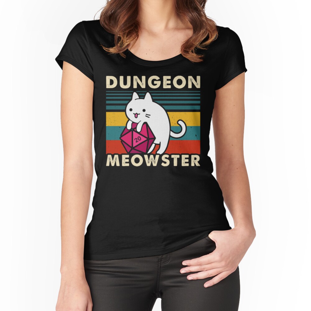 Dungeon Meowster Funny DnD Tabletop Gamer Cat D20 Women's Fitted Scoop T-Shirt