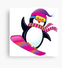 Cute Penguin Snowboarding Canvas Print