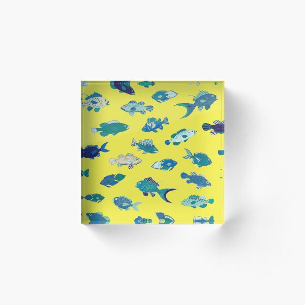 Tropical Fish - Lemon, blue and teal - Nautical pattern by Cecca Designs Acrylic Block