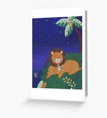 Painted Lion with Cub (Night Scene) Greeting Card