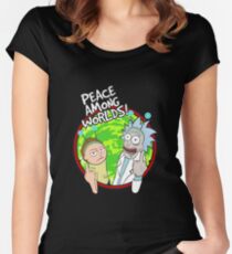 Peace Among Worlds Rick and Morty Funny Flipping Middle Finger shirt Fan Gift Fitted Scoop T-Shirt