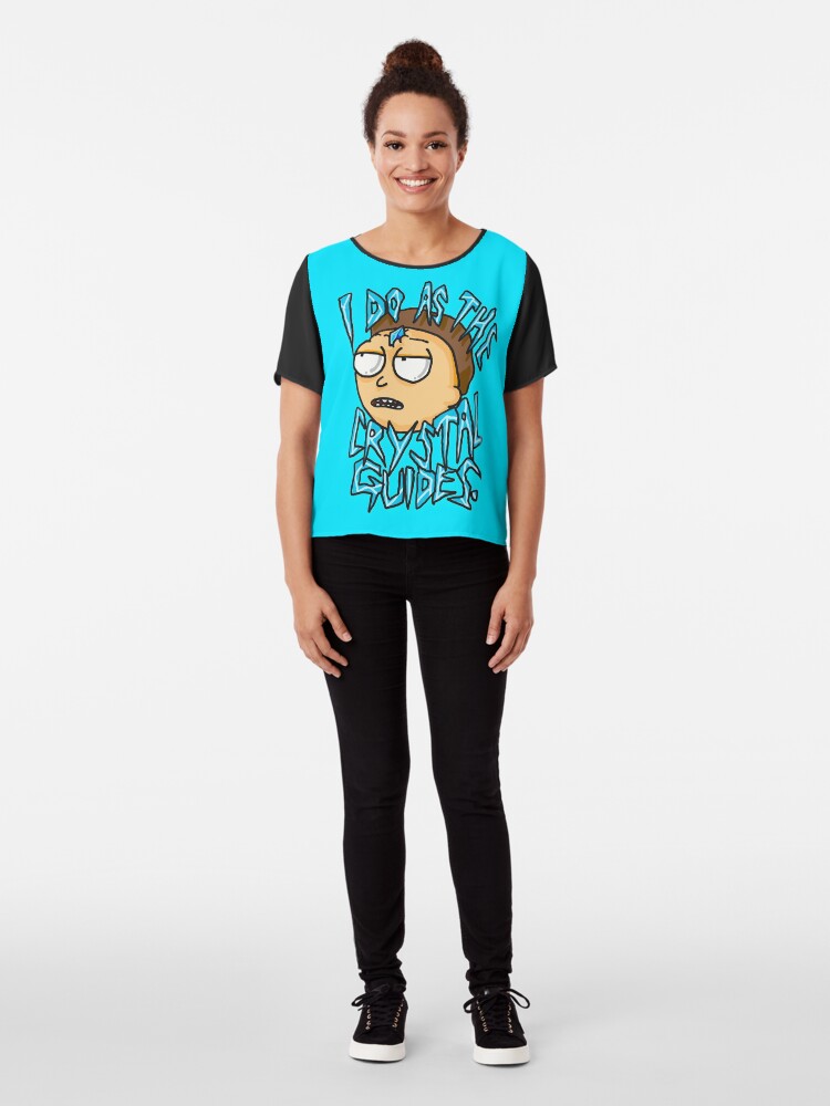 Alternate view of Morty "I Do As The Crystal Guides" quote from Rick and Morty™ Death Crystal Chiffon Top