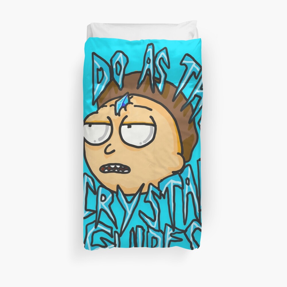 Morty "I Do As The Crystal Guides" quote from Rick and Morty™ Death Crystal Duvet Cover