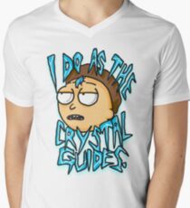 Morty "I Do As The Crystal Guides" quote from Rick and Morty™ Death Crystal V-Neck T-Shirt