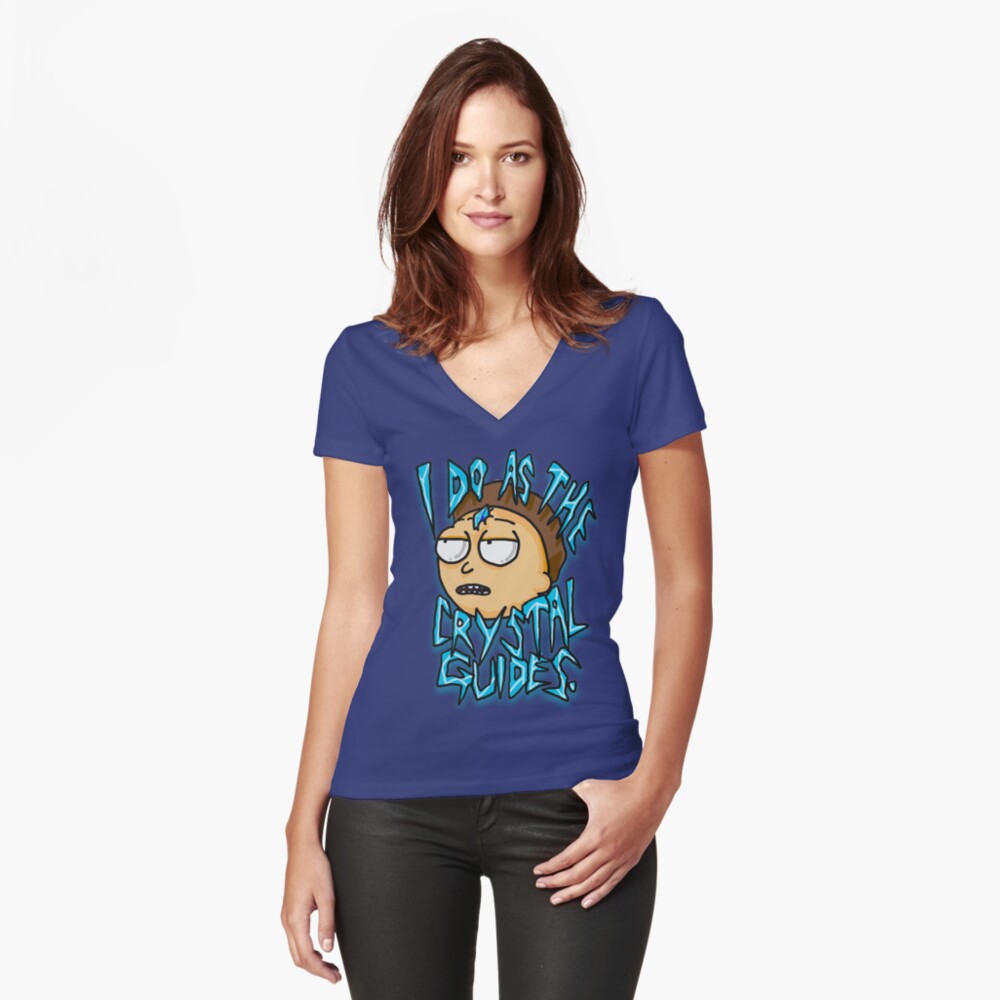 Morty "I Do As The Crystal Guides" quote from Rick and Morty™ Death Crystal Fitted V-Neck T-Shirt