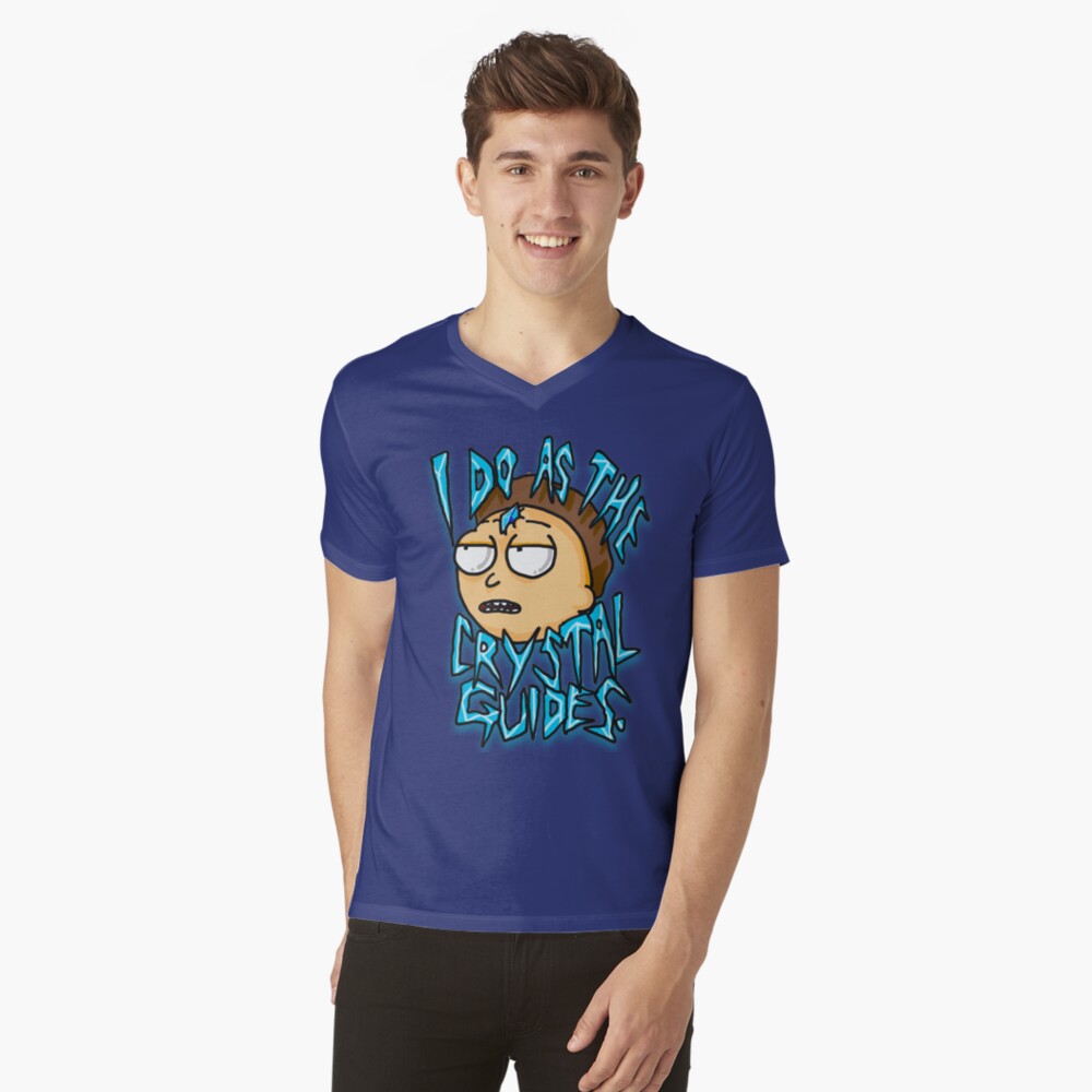 Morty "I Do As The Crystal Guides" quote from Rick and Morty™ Death Crystal V-Neck T-Shirt
