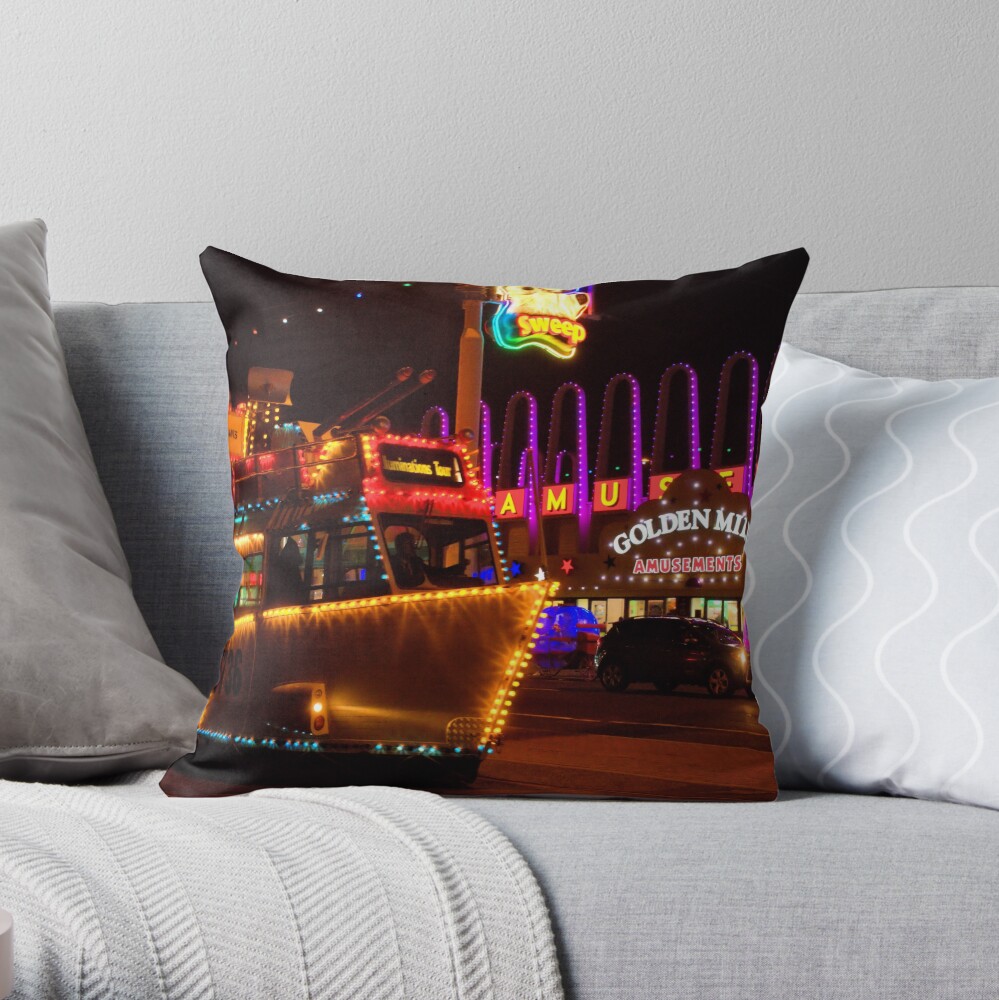 Classic Heritage Boat Tram at Blackpool Illuminations Throw Pillow