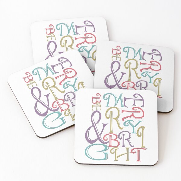 Modern Typography Merry and Bright Coasters (Set of 4)