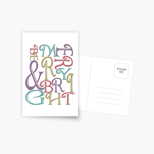 Modern Typography Merry and Bright Postcard