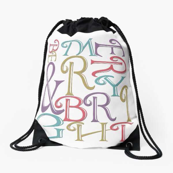 Modern Typography Merry and Bright Drawstring Bag